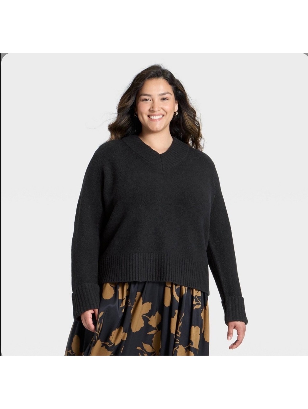 Women's V-Neck Cashmere like Boxy Sweater A New Day Black XXL NWT $35